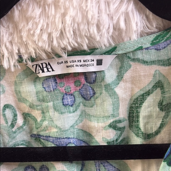 Zara Blue Green Buttoned Crop Blouse - Picture 2 of 8